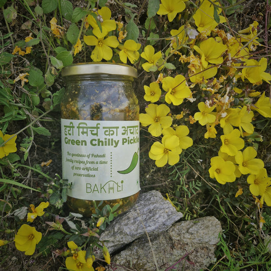 Green chilly pickle preserved in mustard oil