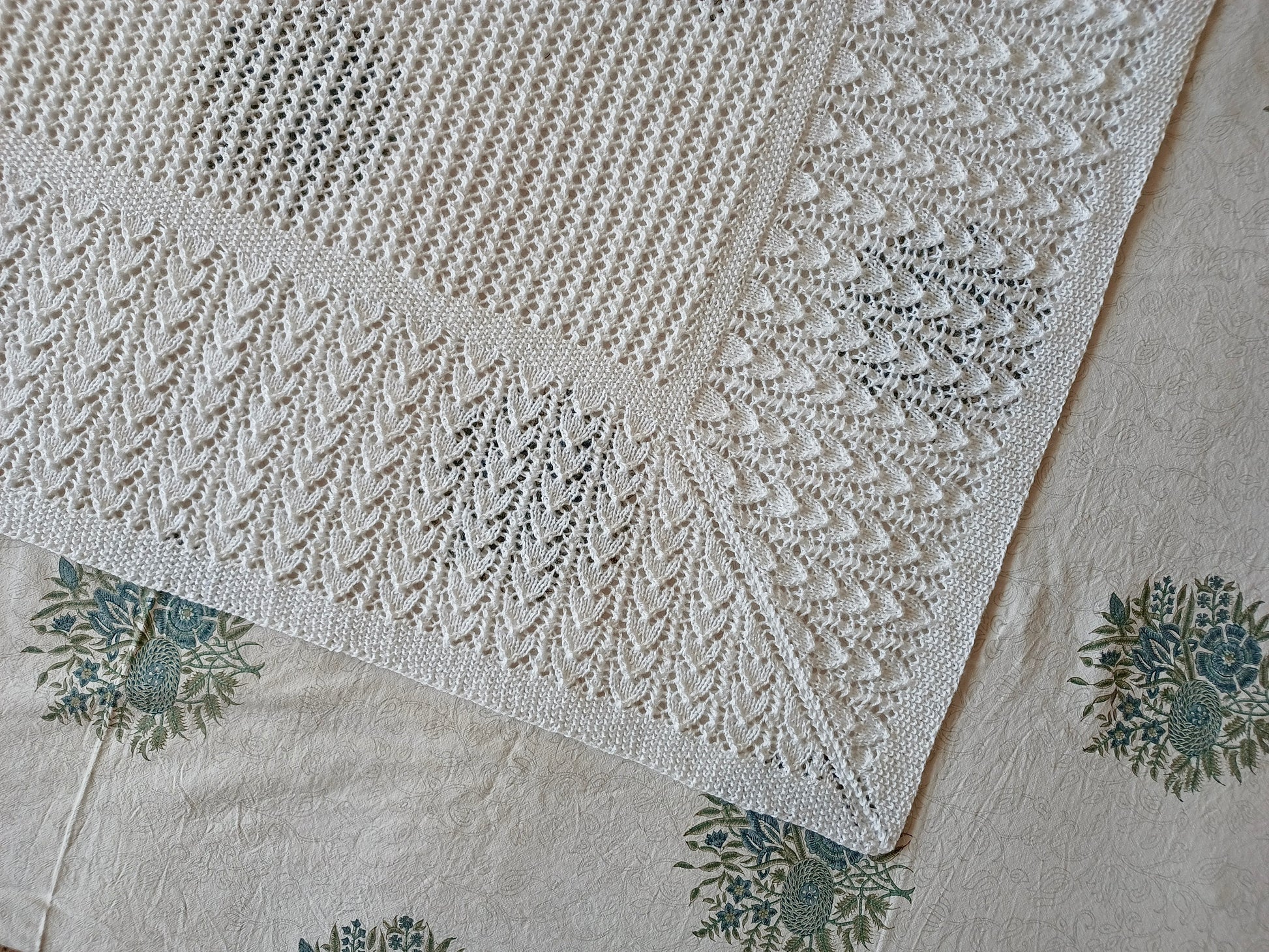 White bunny lace baby blanket