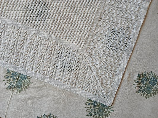 White bunny lace baby blanket