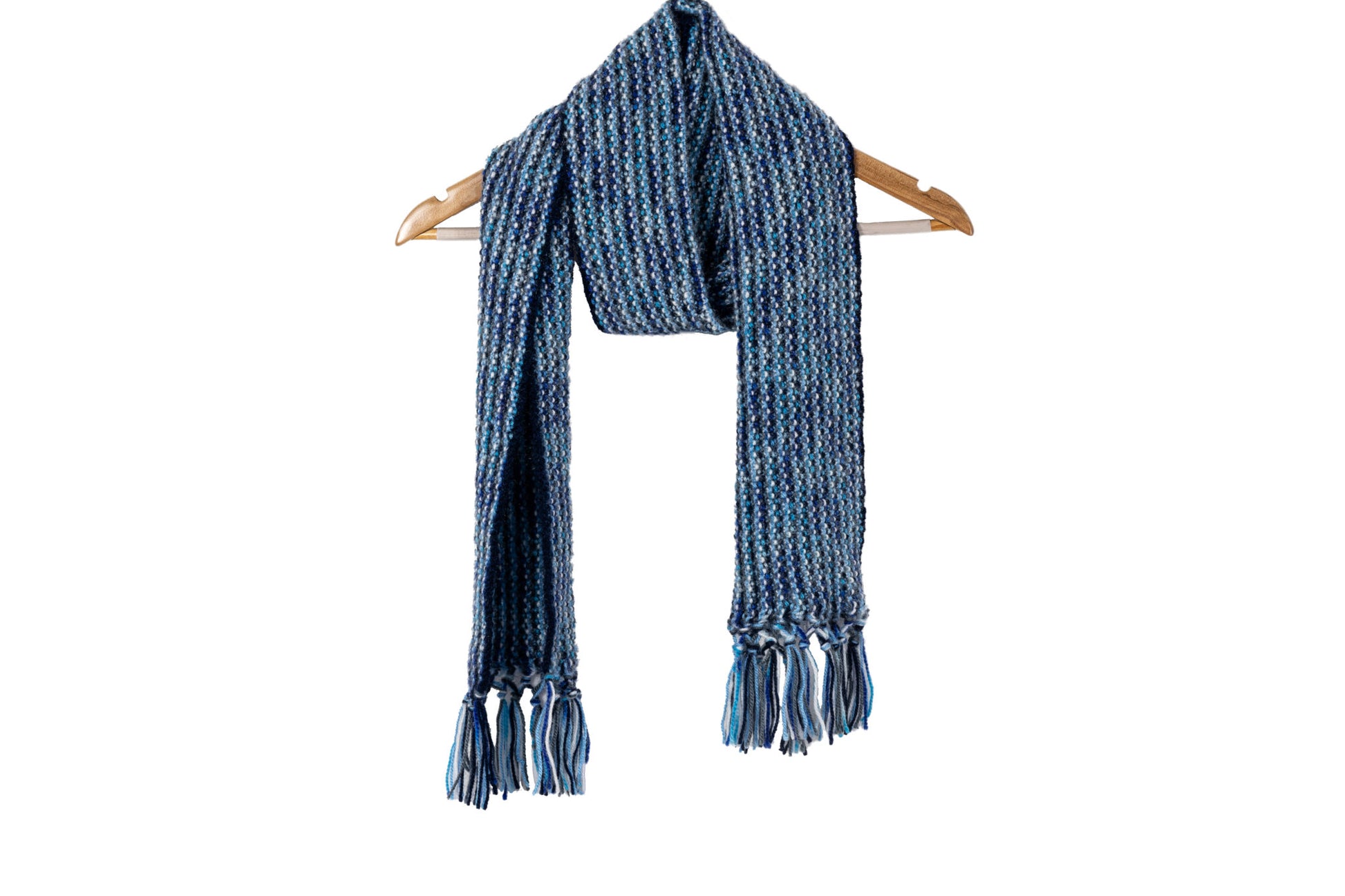 Blue and white reversible long scarf