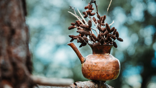 Handcrafted copper pot with spout for decorative or Puja purposes