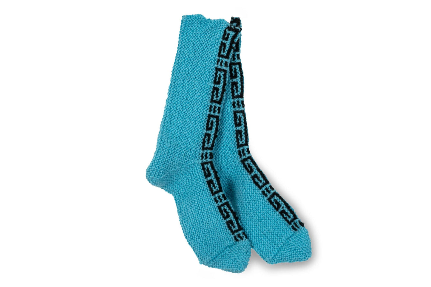 Blue Handknitted Motif Panel Socks