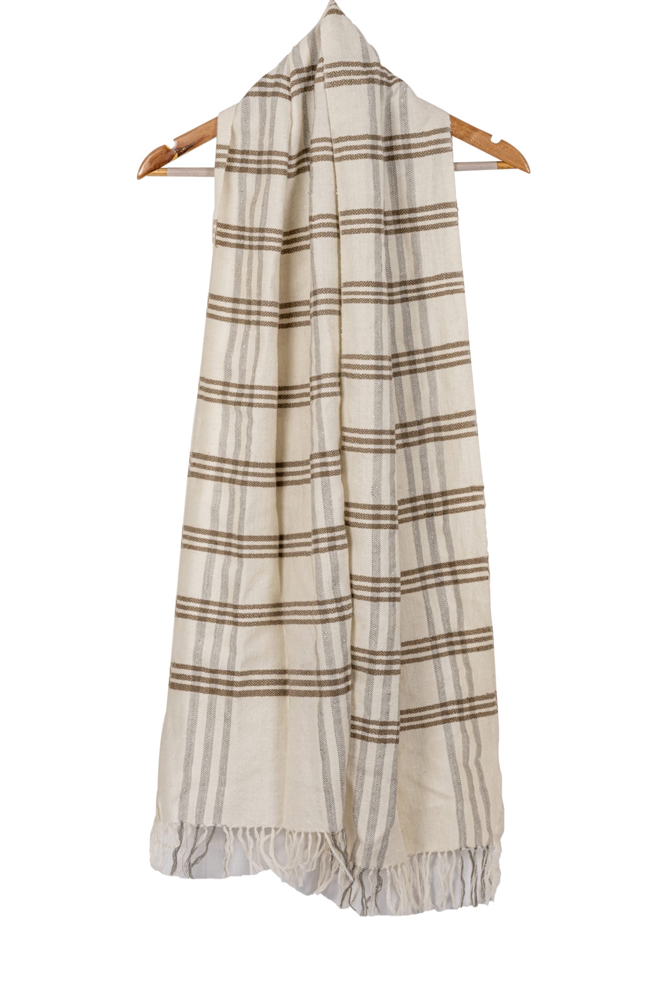 Angora wool muffler - white with brown stripes