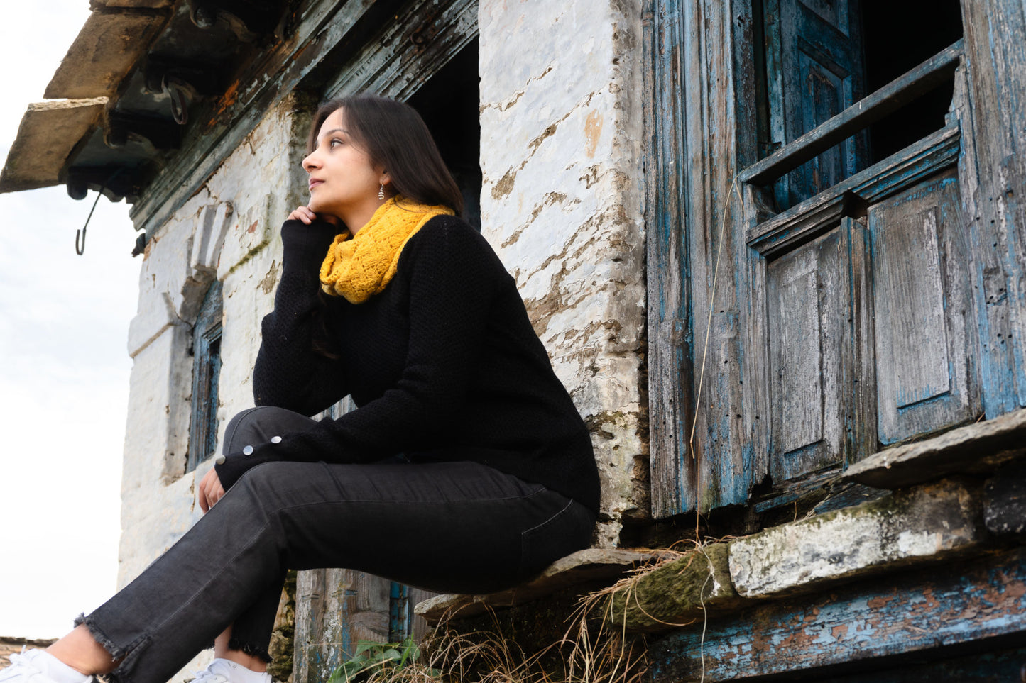 Cowl Neck. Pure Wool. Filigree Weave. Yellow