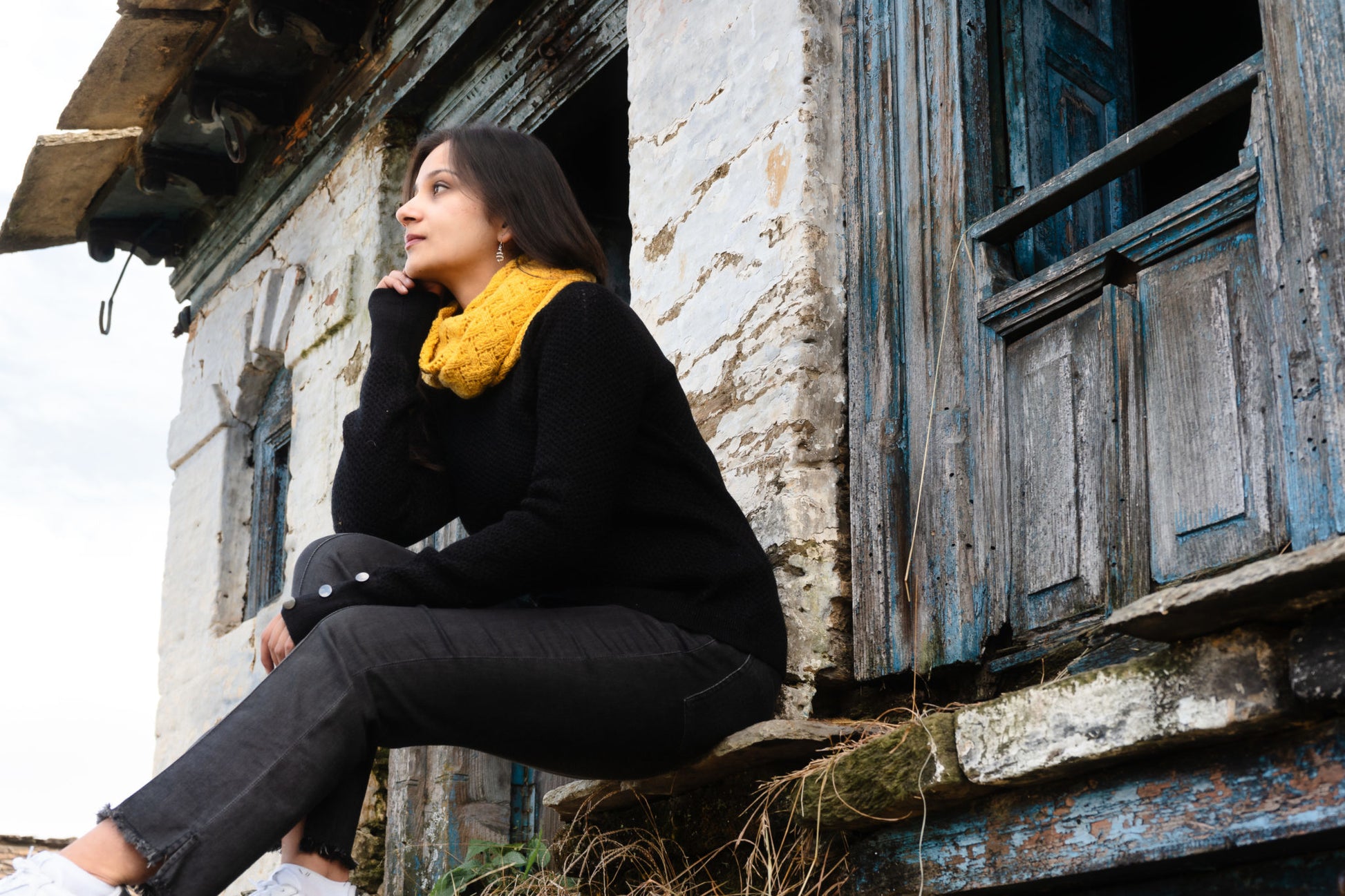 Cowl Neck. Pure Wool. Filigree Weave. Yellow