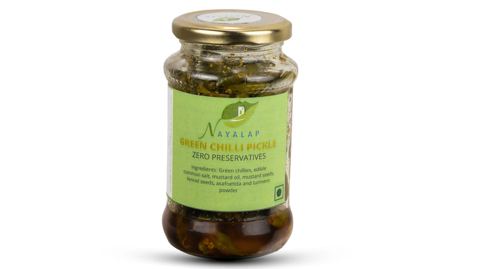 Green Chilly Pickle made with household spices and preserved in mustard oil