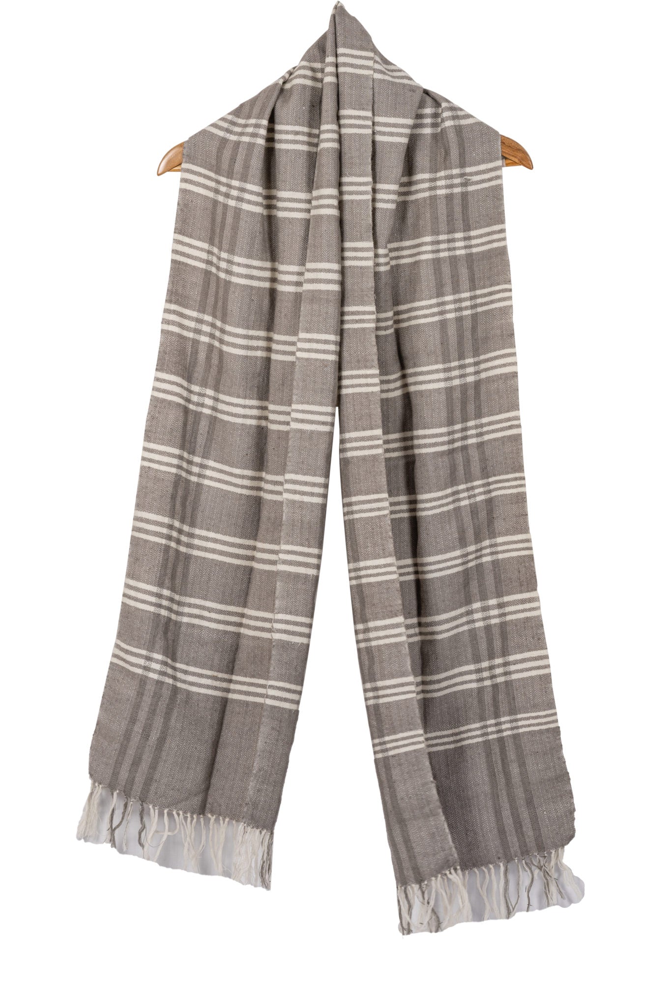 Angora wool muffler - Brown with white stripes