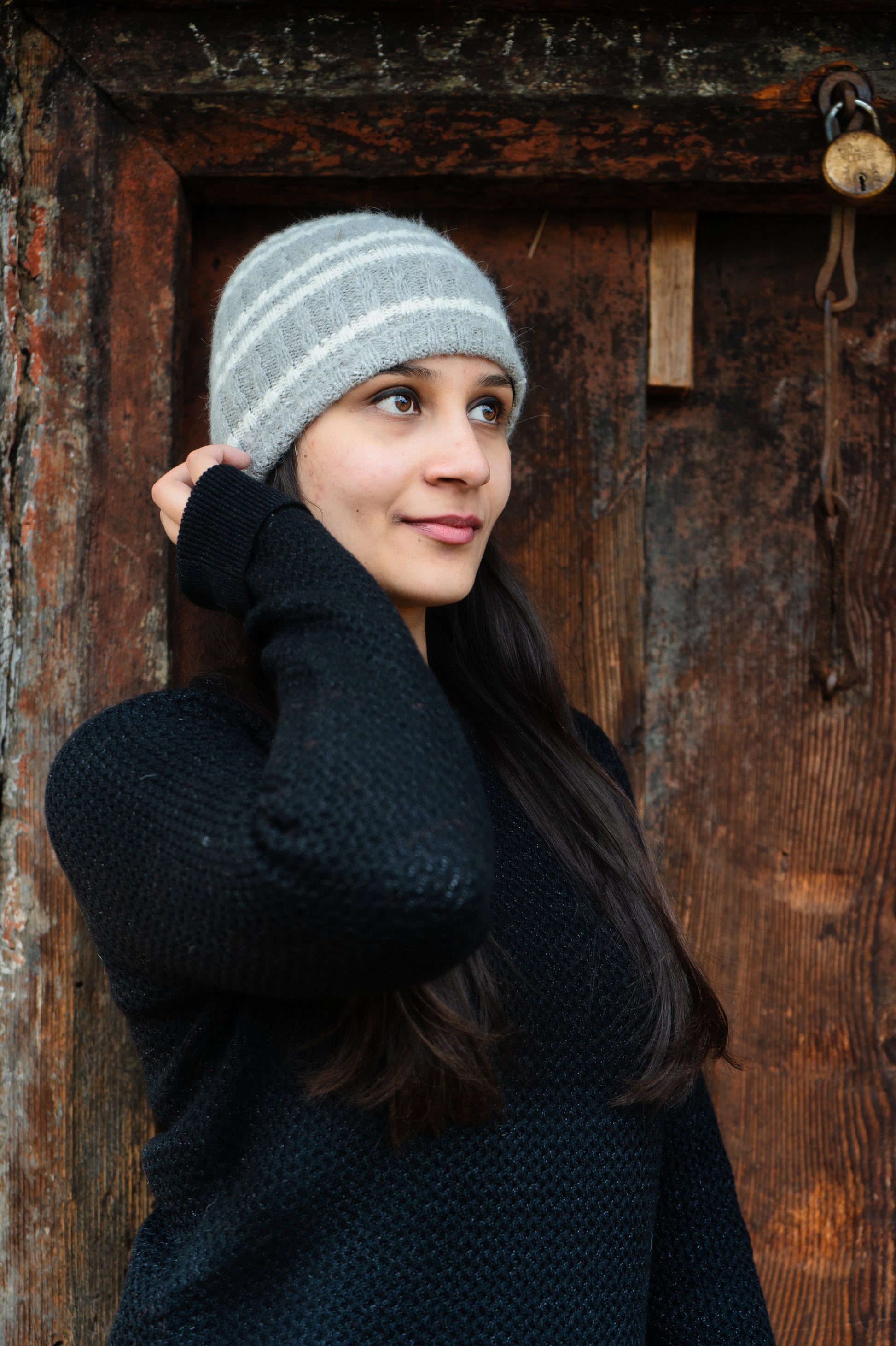 Angora Wool Hat in a rural backdrop