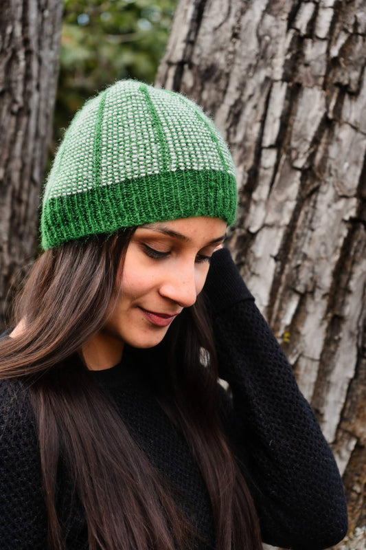 green acrylic yarn handnknitted hat