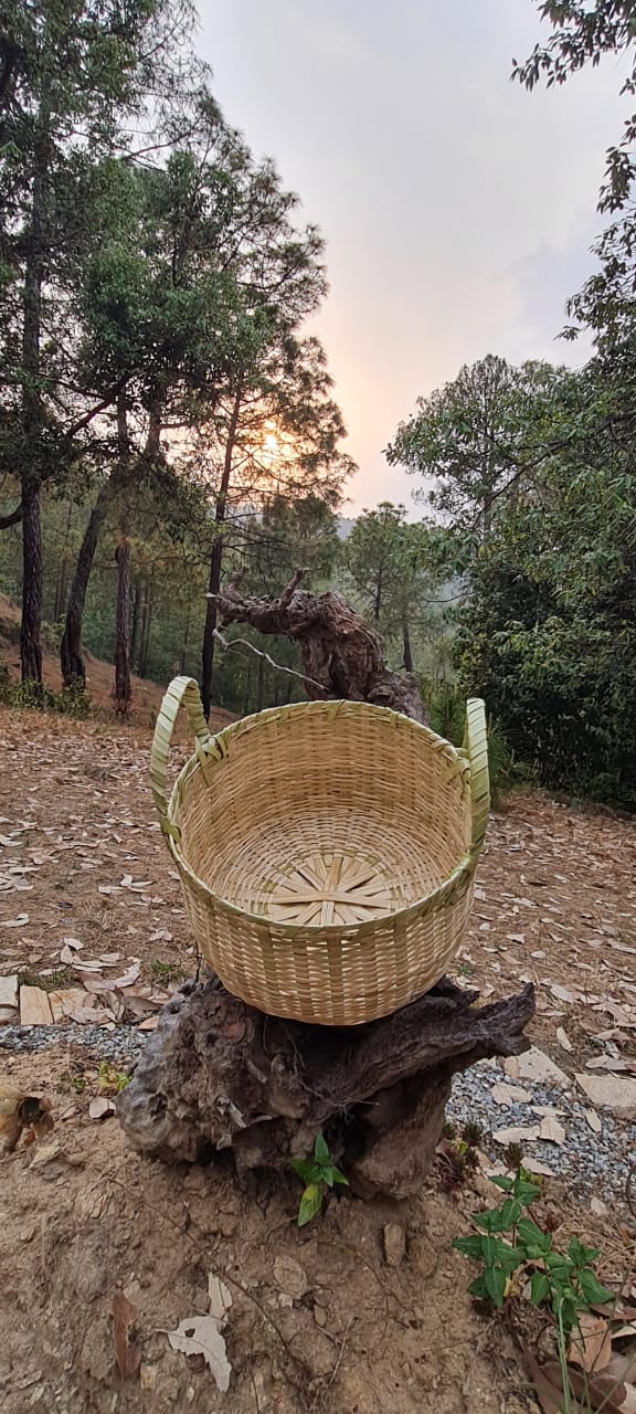 Beautiful bamboo basket with handles made in the mountains