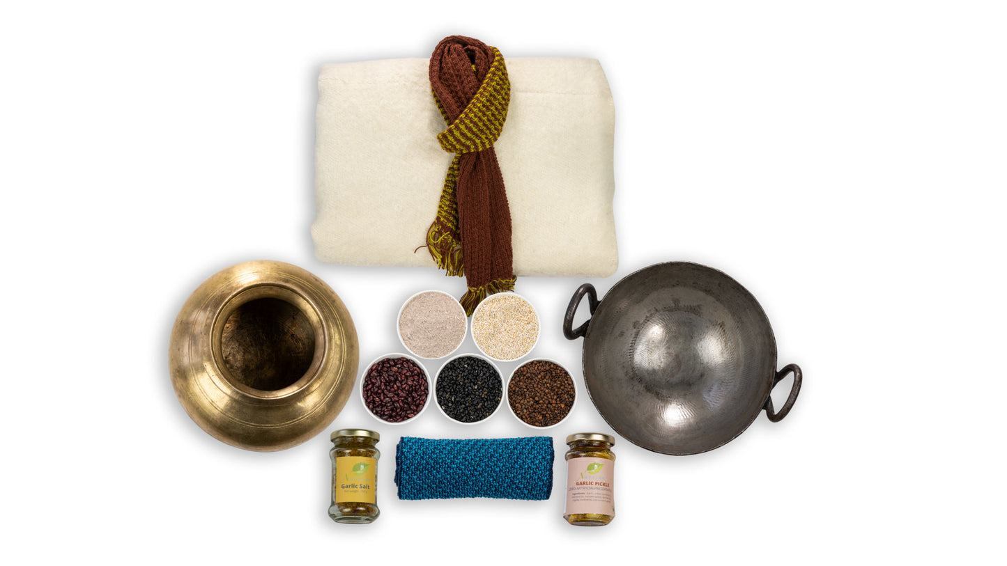 Ultimate winter comfort kit. From Sheepwool comforters to mufflers, to winter lentils, and traditional cooking vessels.